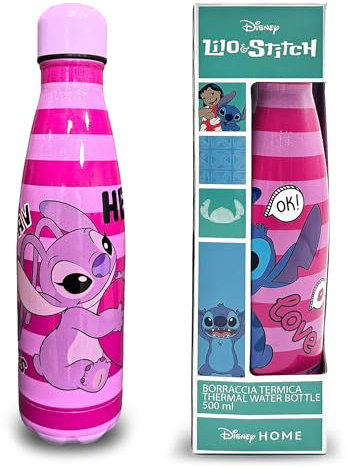 Coriex Botella para niños Stitch – Botella térmica de aluminio sin BPA 500 ml – Aislante – Botella de agua sostenible – Rayas rosas