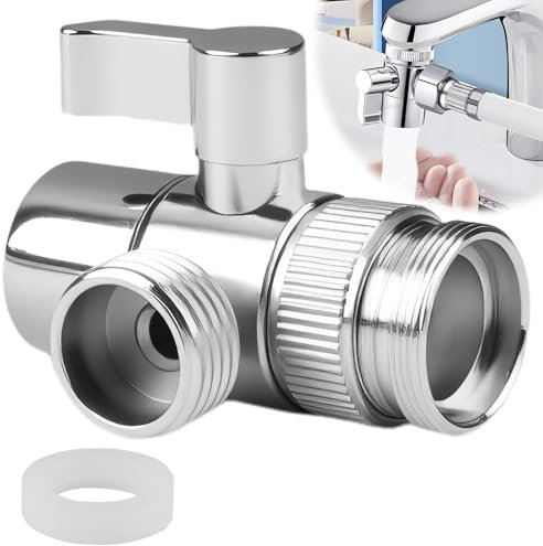 22MM Diverter Valve 3 Way Shower Faucet Adapter Attachment M22 G1/2 Solid Brass Add Shower or Bidet Sprayer Function Chrome for Bathroom Bathtub Kitchen(Sliver)