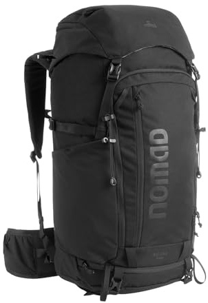 NOMAD® Batura Premium 40 Liter Backpack Schwarz | Premium Rucksack Damen & Herren | Rucksack Reisetasche | Frontloader + Toploader | inkl. Flightbag/Cover