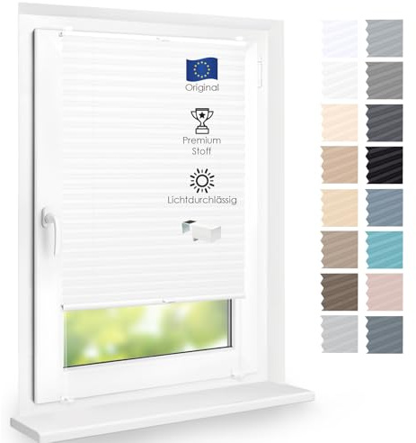 DomDeco Premium Plissee nach Maß, ohne Bohren klemmfix – lichtdurchlässig & Blickdicht, Sicht- & Sonnenschutz, Klemmträger