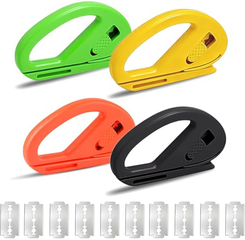 TILONKJ 4 Stück Geschenkpapier Schneider, Mini Papierschneider für Rollen | Effizienter Wrapping Paper Cutter - mit 10 Ersatzklingen, für Weihnachten, Halloween,Christmas,Geburtstage Bastelpapier