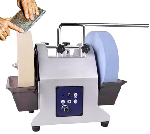 Affilacoltelli Elettrico a Bassa velocità, Affilacoltelli Raffreddato ad Acqua a Doppia Ruota con Serbatoio Regolabile, velocità 90-300 Giri/min Regolabile, Mola da 10 Pollici,