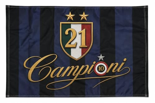 Bandiera 100x70 celebrativa tifosi neroazzurri campioni d'italia 25/26 Scudetto con stelle e 21 Campioni con coccarda(100X70)