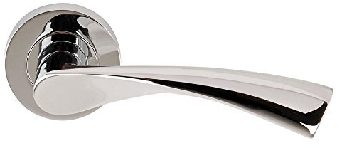 Golden Grace Astrid Door Handles On Round Rose, Polished Chrome Pair | Supplied with a 7.9mm spindle and fixings for quick installation, with lightweight aluminum bases.