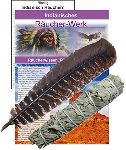 Weißer Salbei White SAGE Smudge Stick 16-18cm zum Räuchern. SCHAMANISCHES Räucherwerk & Räucherfeder. Räucherbündel für Schutz + Hausreinigung + Rauhnächte. 81056