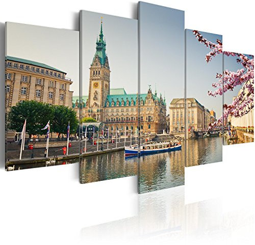 murando - Wandbilder XXL Hamburg 200x100cm 5 tlg - Wand Deko Leinwand Bilder Groß Wanddeko Wohnzimmer Schlafzimmer Kunstdrucke - Stadt Rathaus d-B-0168-b-m