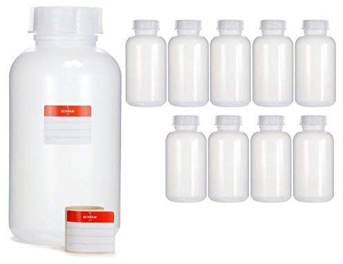 Octopus 10x 2000 ml Weithalsflaschen aus LDPE mit Schraubverschluß, Leere 2 Liter Chemiekalienflaschen, Laborflaschen mit Deckel als Aufbewahrungsbehälter für Labor, Küche oder Hobby