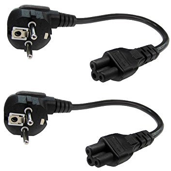 Pack ahorro: cable de alimentación con enchufe de protección de contacto a trébol (30 cm, en ángulo), 2 unidades