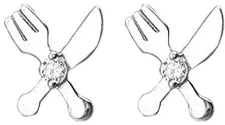 Helen de Lete Knif and Fork 925 Sterling Silver Stud Earrings