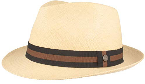 Breiter Original Sombrero Panamá de Paja Hecho a Mano en Ecuador Sombrero de Verano Trilby Protección UV - 100% Paja - Refuerzo contra deformaciones, Natural L