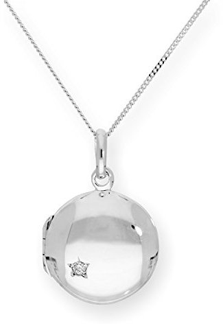 Sterlingsilber & CZ Kristall Gravierbar Rund Medaillon an 81,2 cm (32 Inches) Kette