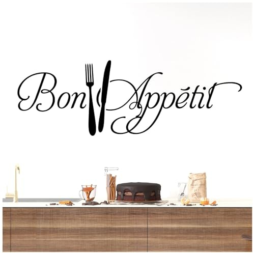 Bon Appetit - Fork, Knife, Cutlery, Kitchen, Restaurant Wall Quote, Wall Sticker [Medium] [Black]