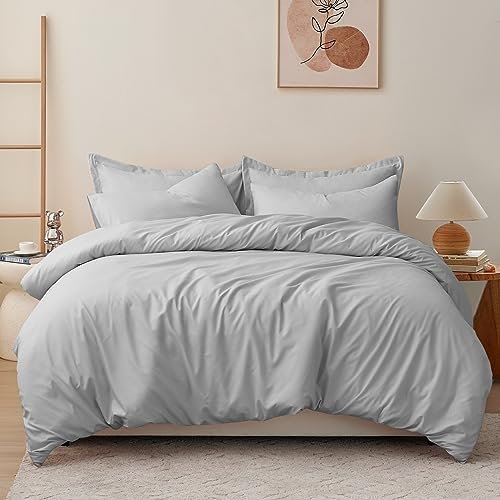 RUIKASI Light Grey King Size Duvet Cover Sets Bedding Set - Grey Duvet Cover Kingsize Bed Set with Zip, Soft Brushed Microfibre Duvet King Size Covers Set Quilt Cover with 2 Pillowcases