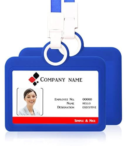 Porte-badge horizontal avec cordon tour de cou en silicone très résistant pour cartes d'identité, cartes de visite, fournitures de bureau Bleu foncé