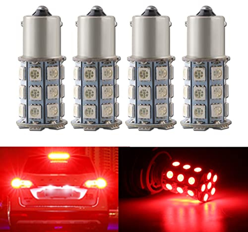 Qasim 4x 1156 BA15S Car LED Bulbs P21W 1141 5050 27-SMD For Car front rear Turn Signal Light Brake Parking light Red