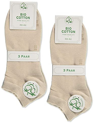 6 Paar Sneaker Socken Bio Baumwolle Damen Herren ohne Naht mit Komfortbund WP (Beige 39-42)