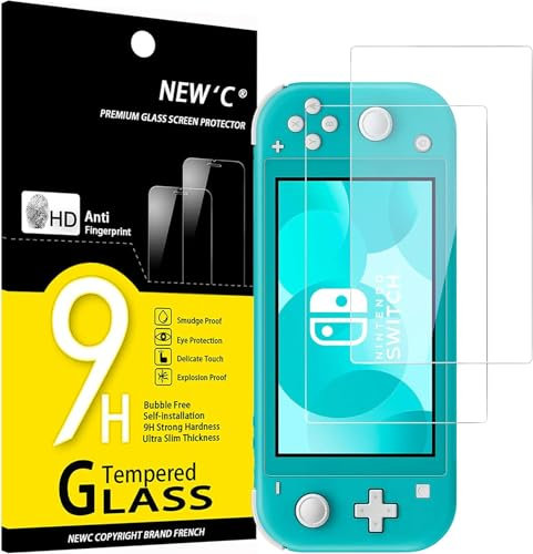 NEW'C Lot de 2, Verre Trempé pour Nintendo Switch lite, Film Protection écran efficace contre les Rayures - sans Bulles - Ultra Résistant (0,33mm HD Ultra Transparent) Dureté 9H Glass