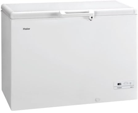 Haier HCE379F Congelatore a pozzetto, 366 Litri, Luce Led, Congelamento Rapido, Display Elettronico, Classe Energetica F, Trattamento ABT, Bianco