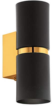Wall Light-2 x Black Shades-Gold Banding & Back Plate-Bulb GU10-2x3.3W Included - Indoor Interior Lounge Dining Hallway Mounted Sconce Modern