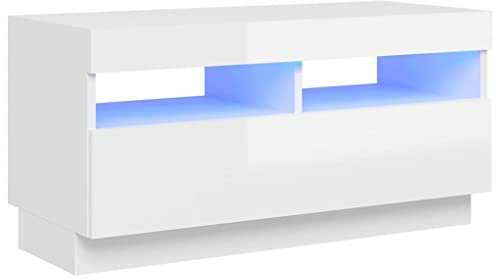 vidaXL TV Schrank mit LED-Leuchten Lowboard TV Möbel Tisch Board Sideboard Fernsehtisch Fernsehschrank HiFi-Schrank Hochglanz-Weiß 80x35x40cm