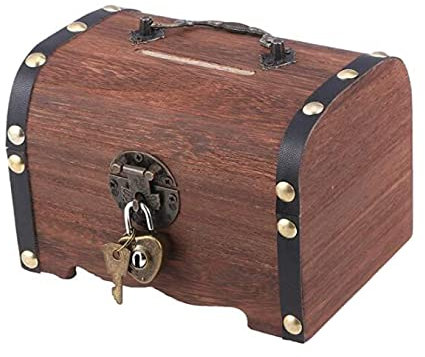 WMLBK Retro Holz Schatztruhe Aufbewahrungsbox mit Schloss Vintage Spardose mit Schlüssel Münzkassette 14.5x10x10.5cm Rustikale Schatzkiste Dekorative Geschenk