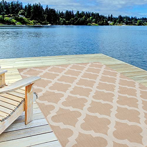 THE RUGS Outdoor Rug – Weather & UV Resistant Outdoor/Indoor Area Rugs - Durable Rugs for Patio, Deck, Garden, Kitchen, Bathroom or Living Room - Beige, 140 x 200 cm