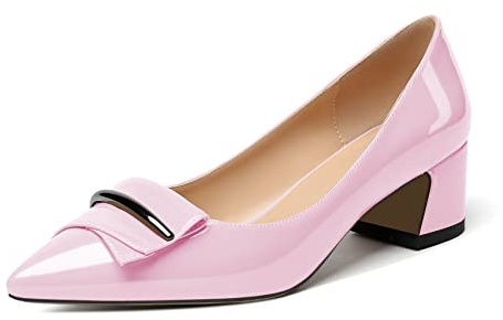Elashe Damen Pumps Blockabsatz Spitze Zehen 2'' Block Heels Elegant Abendschuhe Rosa EU38
