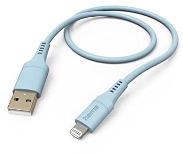 Hama Cable Flexible USB 2.0A - Conector de Carga Lightning (480 Mbit/s, Silicona, 2,4 A 1,5 m) Azul