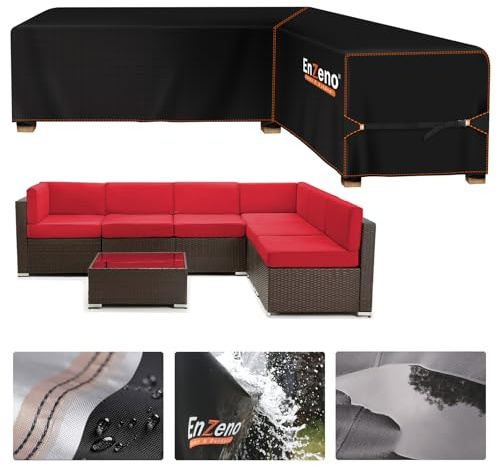Enzeno Gartenmöbelabdeckung, L-Form, wasserdicht, 420D-Oxford-Gewebe, Outdoor-Garten-Sofabezüge, Rattan-Ecksofabezug mit wasserdichtem Klebeband (286 x 222 x 87 cm), linke Seite lang