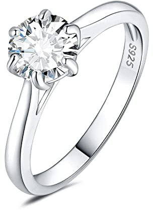 JewelryPalace 6.5mm 1ct Rund Zirkonia Solitär Promise Ring Damen, Braut Schmuck Set, Verlobungsring Damenring Ringe Silber 925 mit Stein für Frauen, Simulierte Diamant Jubiläum Eheringe Silberringe 49