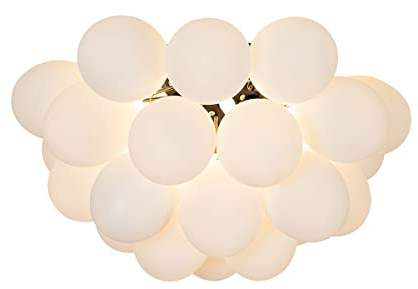 Qazqa - Design Art-Deco-Deckenleuchte I Deckenlampe I Lampe I Leuchte schwarz mit Opalglas 6-flammig - Uvas I Wohnzimmer I Schlafzimmer - Kugel I Kugelförmig - LED geeignet G9