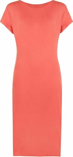 Prime fashions Womens Ladies Plain Bodycon Short Cap Sleeve Maxi/Midi Dress Round Neck Casual, Coral, S-M (8-10)