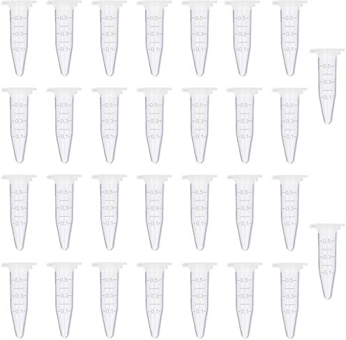 30 Pièces tubes à centrifuger,Tube à Centrifuger Transparent,Plastique Tube Microcentrifugeuse avec couvercle,Micro Tubes à Essai Flacon,pour l'analyse d'échantillons en Laboratoire(0.5ml)