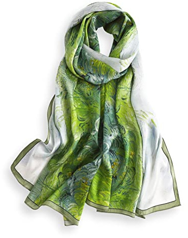 PoeticEHome Seidenschal Damen aus 100% Maulbeerseide, 170 x 53 cm | Weicher, leichter Langschal für Hals und Schultern; künstlerischer Print, ganzjährig tragbar und geschenkfertig verpackt