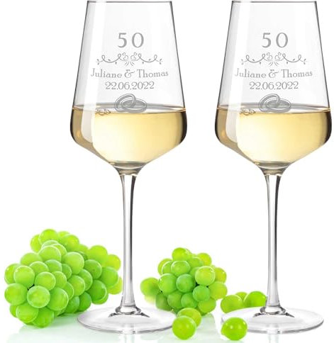 Leonardo Puccini Weingläser mit Gravur - Goldene Hochzeit 50 Jahre - Personalisiert mit Namen & Datum - Geschenk für Sie & Ihn zur Hochzeit Verlobung Jahrestag - Farbe: Puccini