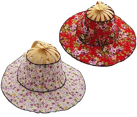 Warmhm Foldable Bamboo Fan Hat for Outdoors Travelling Sun Protection Hollow Breathable Design Strong and Sturdy Material Random Pattern and Colour Easy to Carry