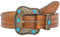 HilyBony Westerngürtel für Damen, Cowboy-Cowgirl, PU-Leder, Blumengürtel mit türkisem Inlay für Jeans und Hosen, braun, 112cm suitable waisted 31-38