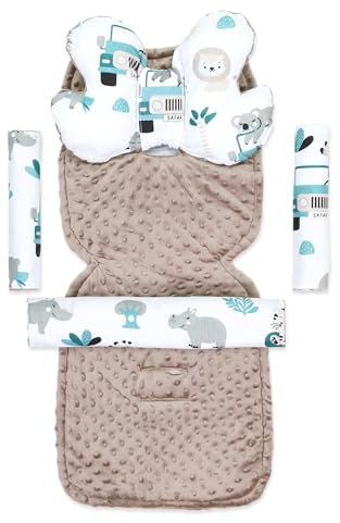 Sitzauflage Buggy Einlage Kinderwagen Zubehör - Sitzunterlage Auto Kindersitz Sitzpolster für Babyschale Fahrradanhänger Baby Sitzauflagen und Unterlage 75x35 cm Khaki Afrika