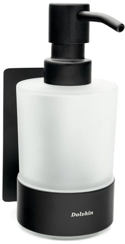 Dolvhin Seifenspender Wandbefestigung ohne Bohren | Milchglas Handseifenspender | Edelstahl Pumpspender & Wandhalterung | Wandseifenspender zum Kleben | Spülmittelspender 250ml | Schwarz Matt