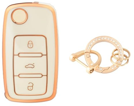 OFFCURVE Etui a Cle Voiture Coque Clé, Étui à Clés Couvre Clef Cache Clef avec Porte Clef pour VW Volkswagen Polo Golf 4/5/6 Multivan T5 Jetta Bora Passat Skoda Fabia Seat Ibiza
