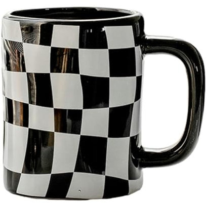 CAPIJIONG 500ml/17oz tablero de ajedrez irregular taza pareja cerámica leche café par taza-negro