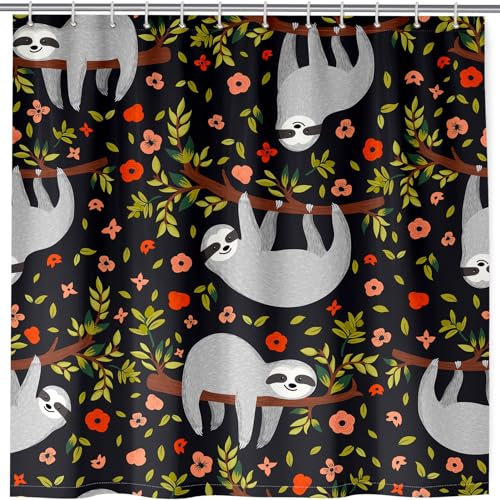 ANHOPE Netter Cartoon Tier Faultier Duschvorhang Anti-schimmel Wasserdicht Waschbar Duschvorhänge 180 x 180 cm Shower Curtains Polyester Stoff Bad Vorhang für Badzimmer mit 12 Haken