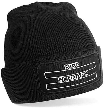 Herzbotschaft Beanie Strickmütze zum selbst bemalen | Bier & Schnaps Strichliste | schwarz | Unisex SoftTouch angenehm weiche und warme Wintermütze | OneSize Einheitsgröße für Erwachsene