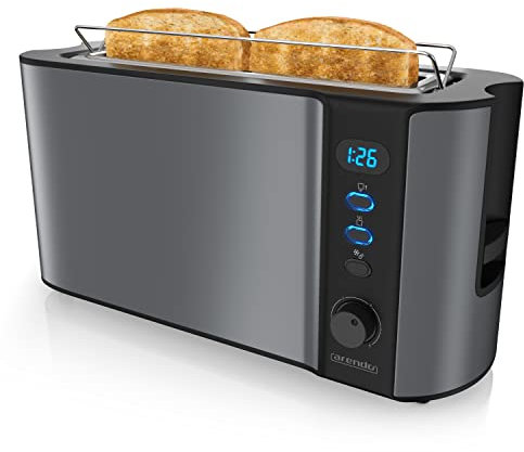 Arendo - Grille-Pain Automatique Design Moderne - fente longue - 1000W - 7 niveaux réglable - fonction décongélation - réchauffe viennoiseries plateau à miettes - Cool Grey Noir