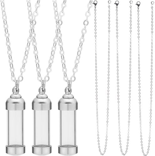 SUNNYCLUE 1 boîte DIY 5 Ensembles de Collier de Fiole Faisant Le Kit de Fiole en Verre Pendentif Bouchons de Bouteille à Vis Petite Bouteille de Souhait Sablier Souvenir Commémoratif Porte-Cendres de