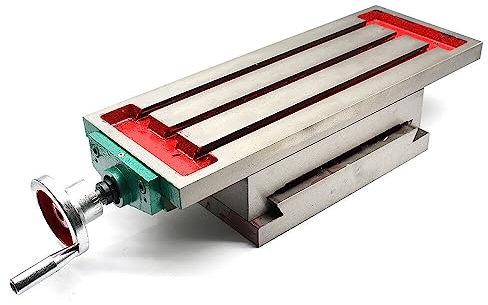 Queeucaer Mesa de fresado en cruz con tornillo de banco, mesa de coordenadas, aluminio, 100 x 350 cm, con guía de columnas redondas, color rojo