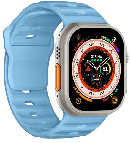 Cinturino sportivo compatibile con Apple Watch Ultra 2, 49 mm, 46 mm, 45 mm, 44 mm, 42 mm, per uomo, in silicone, impermeabile, per Apple Watch 10, 9, 8, SE 7, 6, 5, 4, 3, Ultra, azzurro