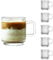 binsakao Glass Coffee Mugs 6 Pack - 340 ml Premium Coffee Cups with Handles - Classic Vertical Stripes Transparent Tea Cup Set for Hot Cold Beverages