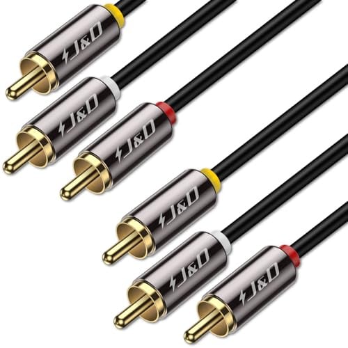 J&D Cavo Audio Video RCA - 7,8 Metri, Cavo AV Stereo 3 RCA Maschio-Maschio Placcato Oro, Compatibile con Decoder, Altoparlanti, Amplificatori, Lettori DVD