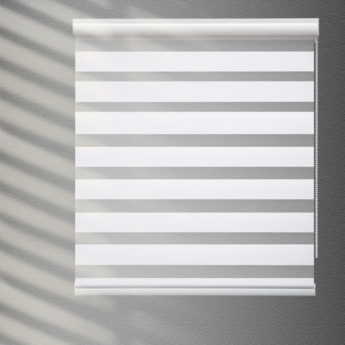 YIIBAII Day and Night Roller Blinds Zebra Blinds Blackout or Translucent Vision Roller Shades for Windows and Doors（W 70cm x L 150cm,White）
